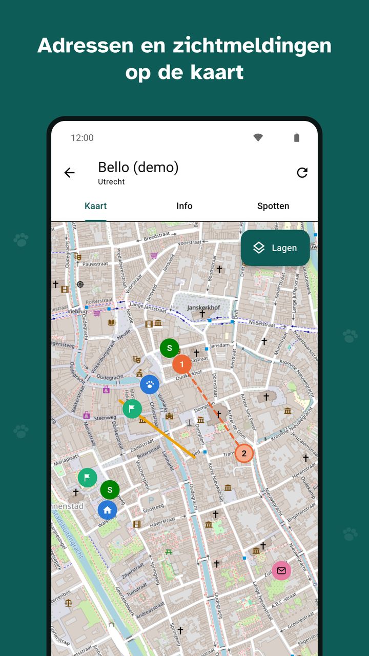 App: kaart van een zoekactie