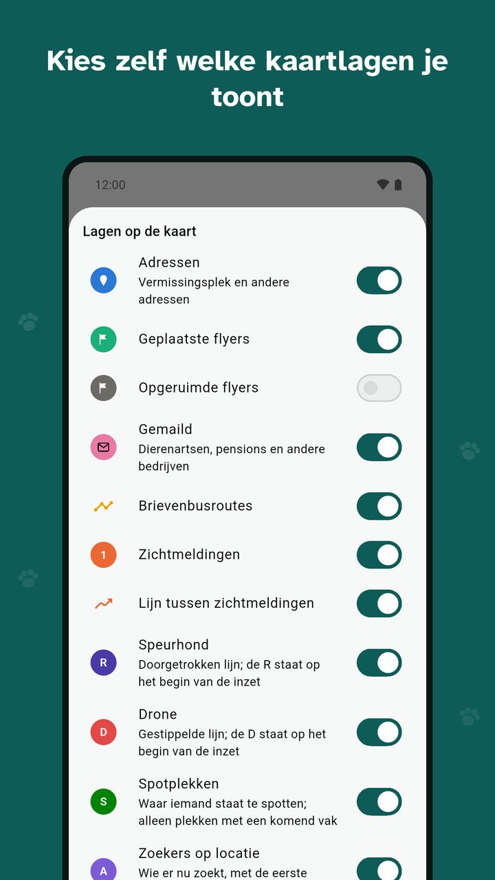 App: kaartlagen aan- en uitzetten