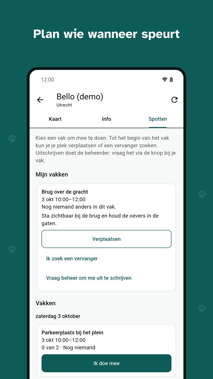 App: spotschema met tijdvakken