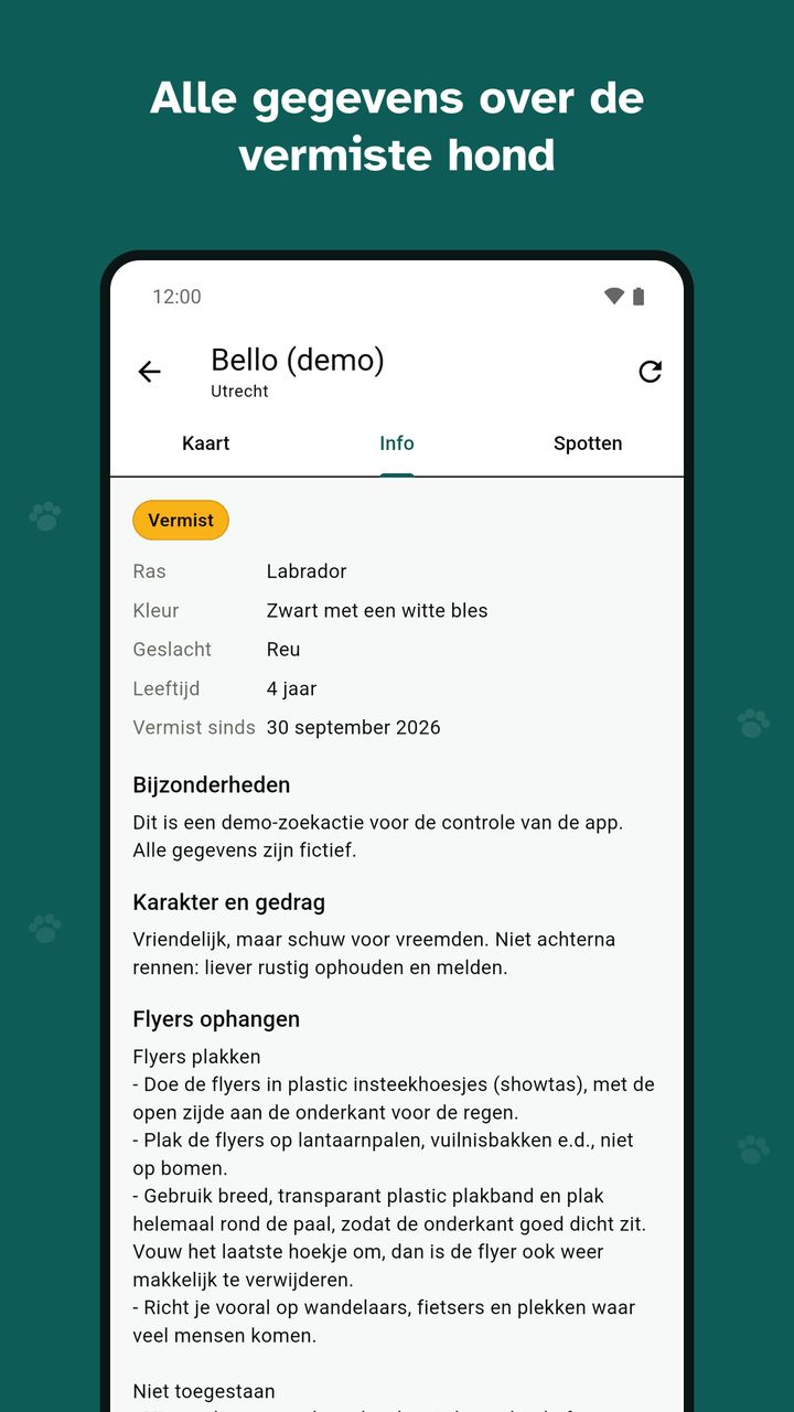 App: informatie over de vermiste hond