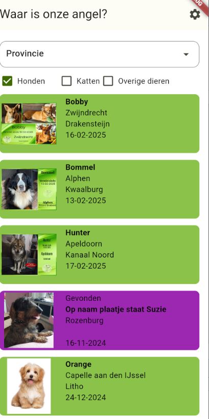 App: lijst van vermiste en gevonden honden met foto